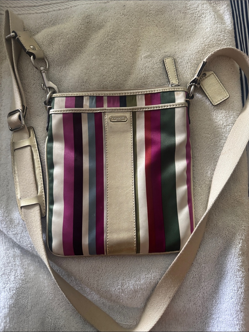 Coach Multicolor Vertical Stripe Crossbody with Cream Trim